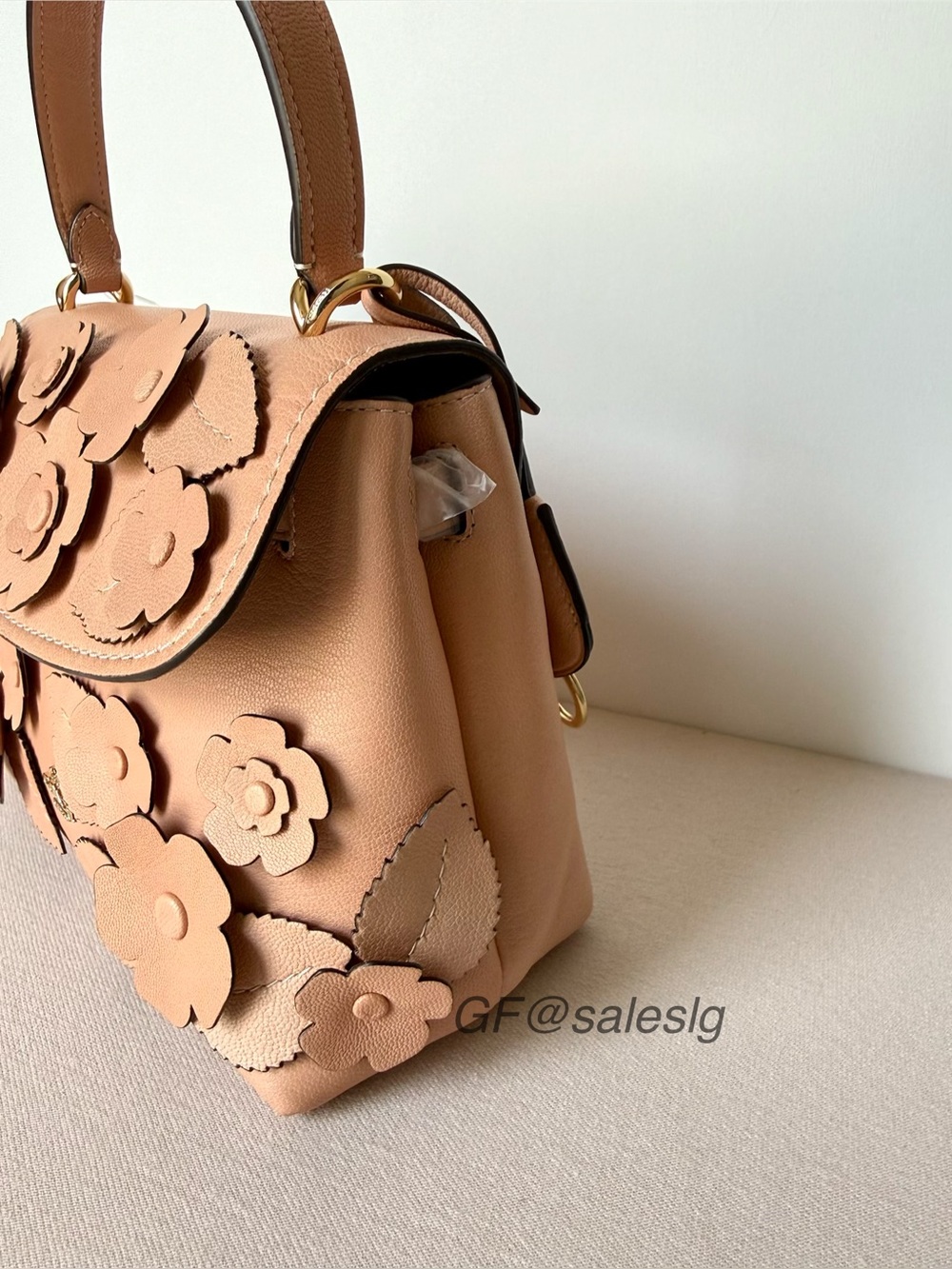 NWT Coach Emory Floral Appliqué Top Handle Bag Leather Crossbody Gold/Light Pink - Picture 2 of 12